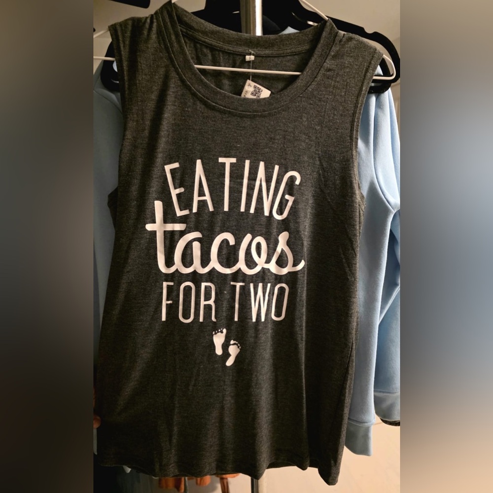 Maternity Dark Gray Tank Top with "Eating Tacos for Two" Graphic